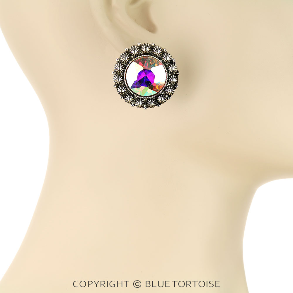 Metal Concho with Stone Stud Earrings - Image 2