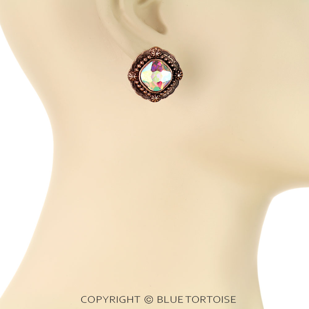 Metal Concho with Stone Stud Earrings - Image 2