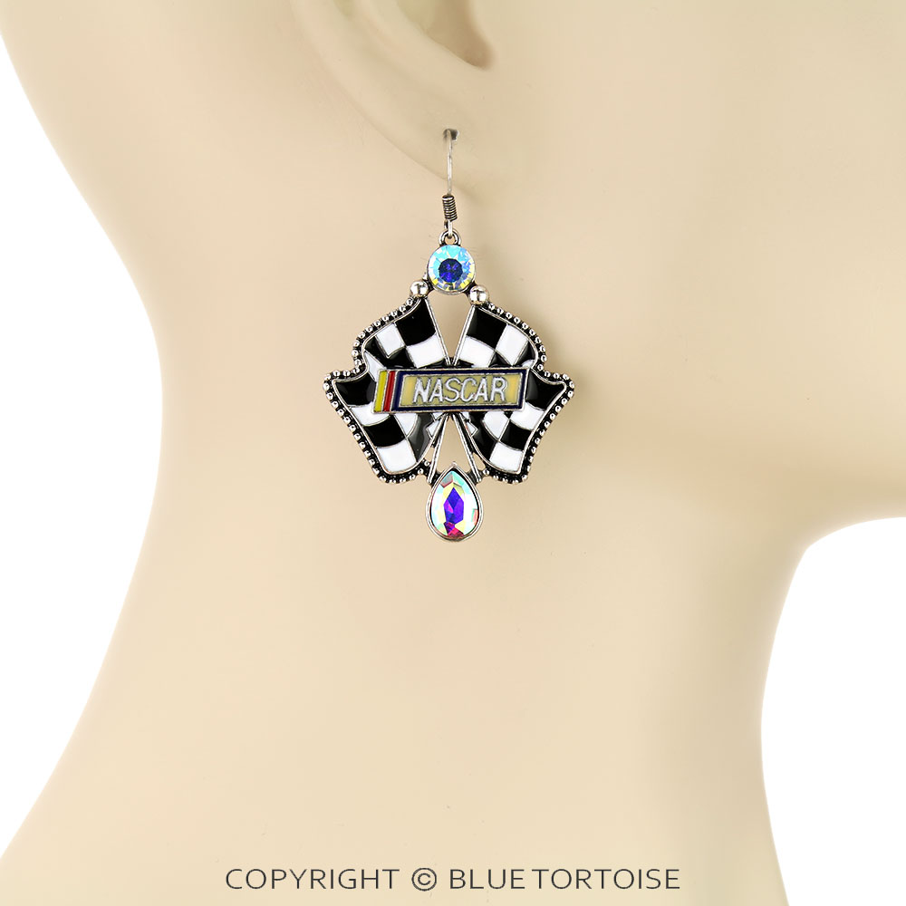 Epoxy Racing Logo with Stone Dangle Earrings - Image 2