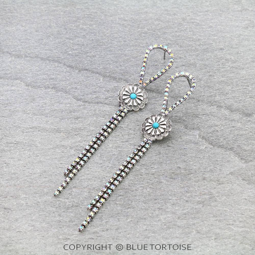 Western Concho with Stone Tassel Stud Earrings