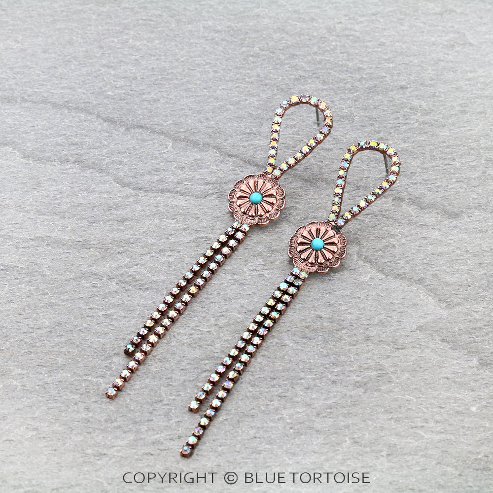 Western Concho with Stone Tassel Stud Earrings