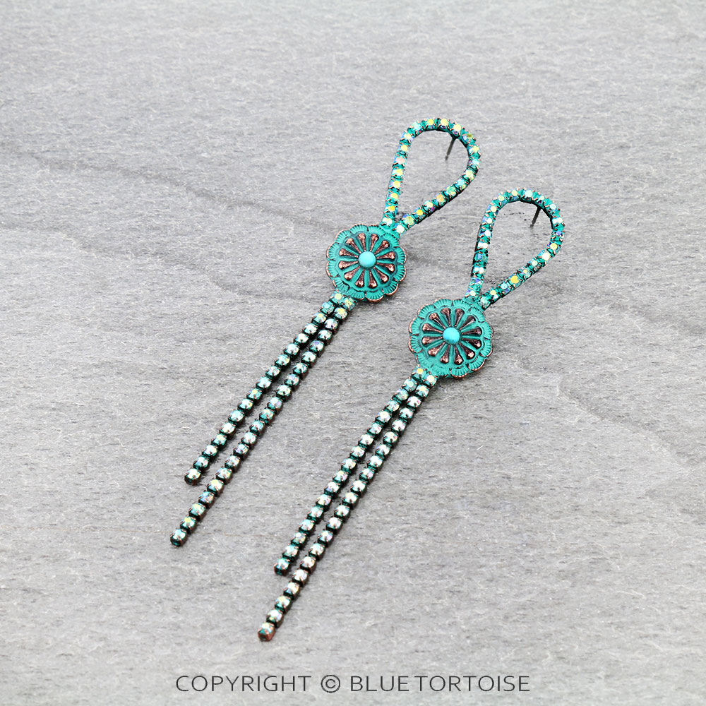 Western Concho with Stone Tassel Stud Earrings