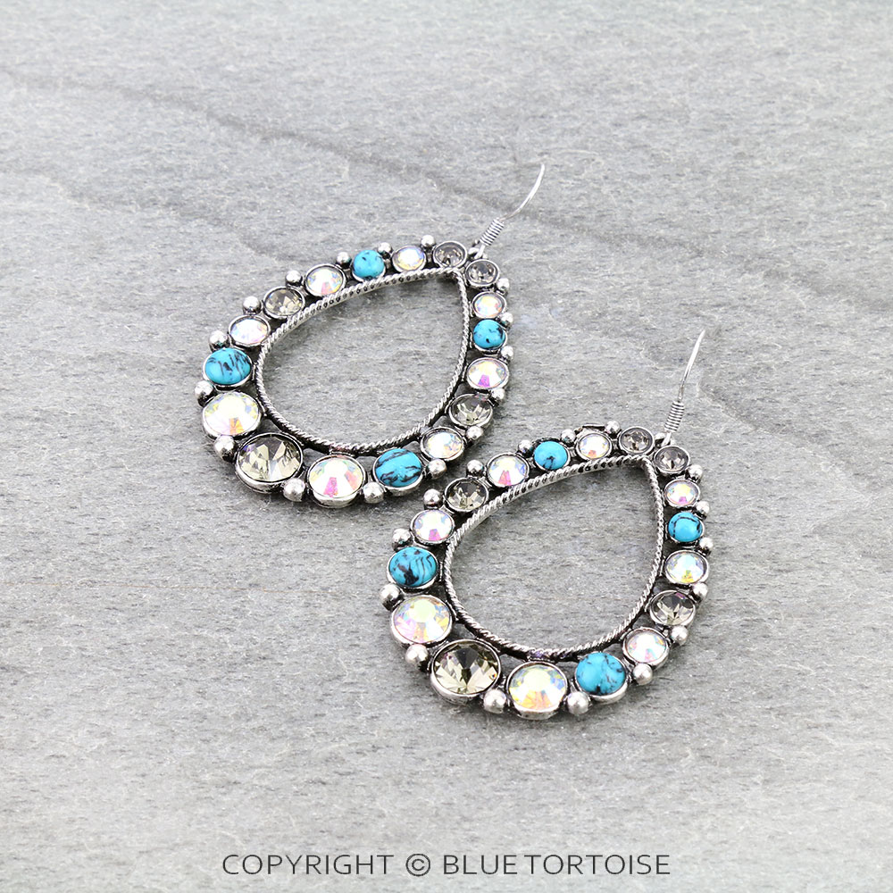 Metal Teardrop with Stone Dangle Earrings