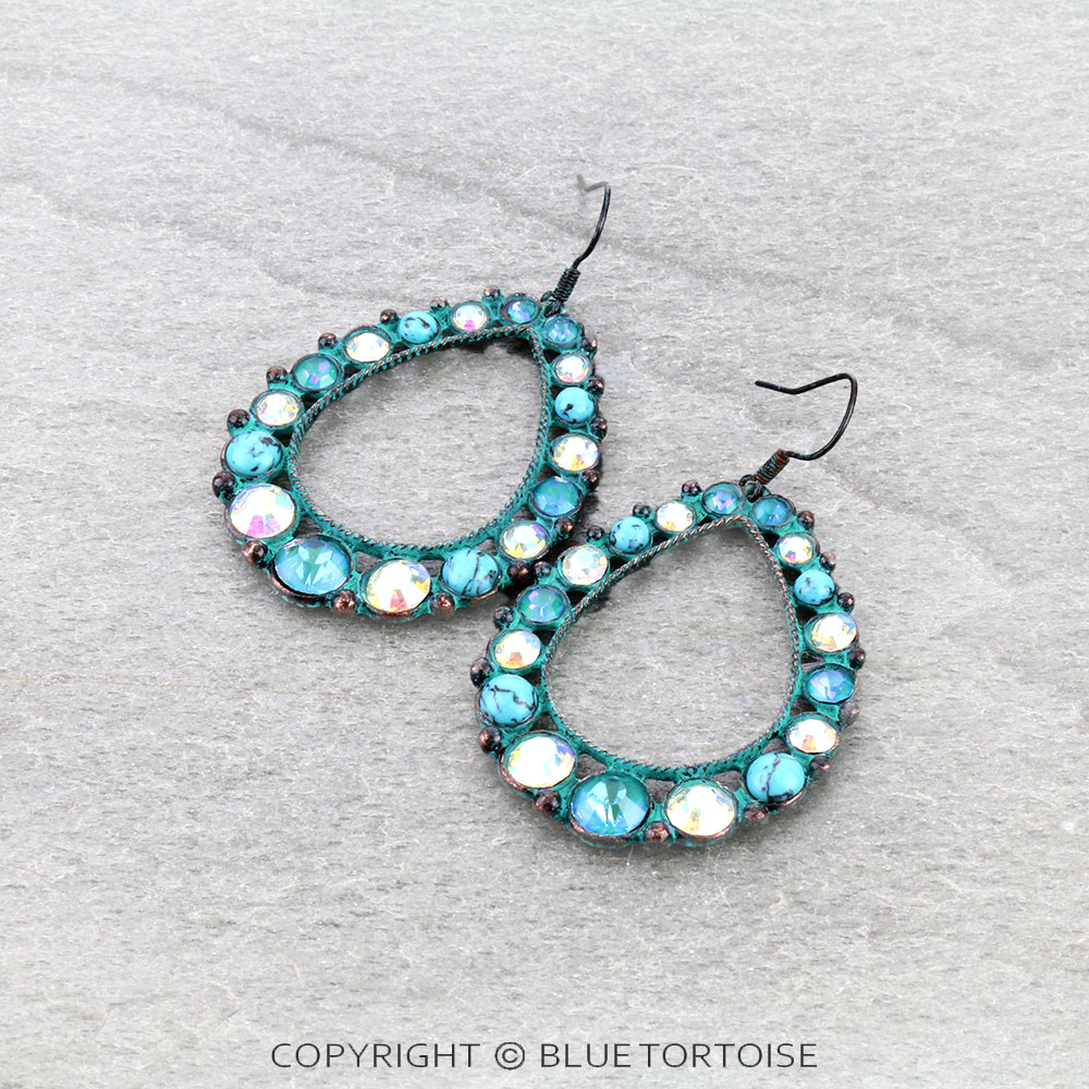 Metal Teardrop with Stone Dangle Earrings