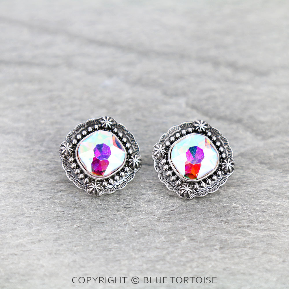 Metal Concho with Stone Stud Earrings