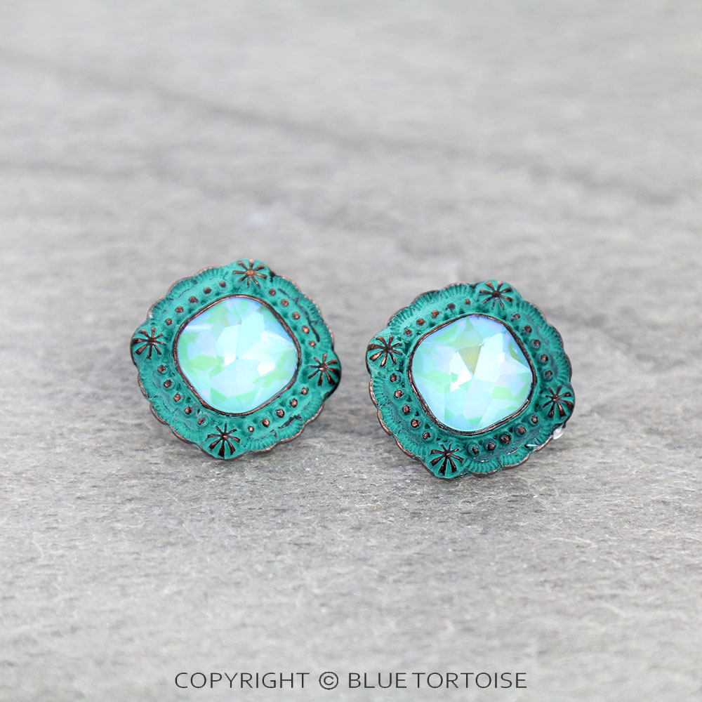 Metal Concho with Stone Stud Earrings