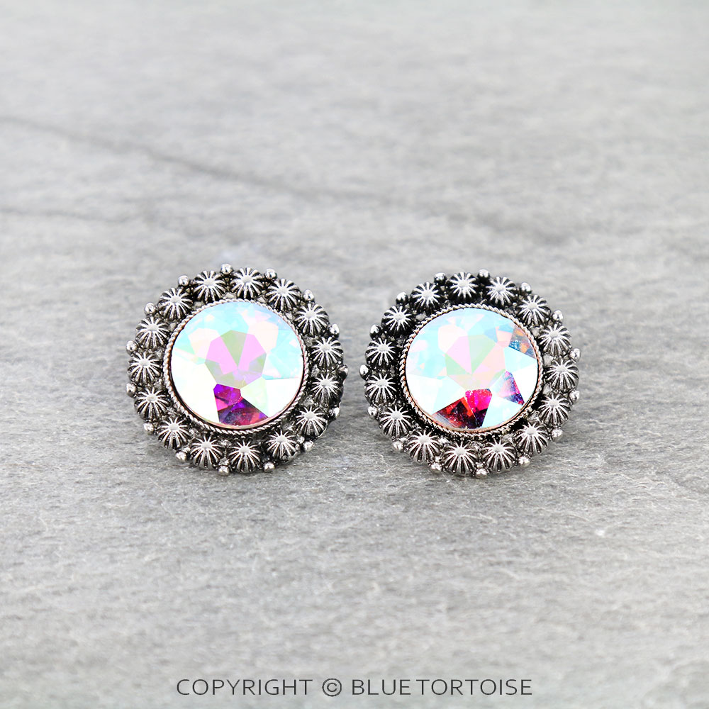Metal Concho with Stone Stud Earrings