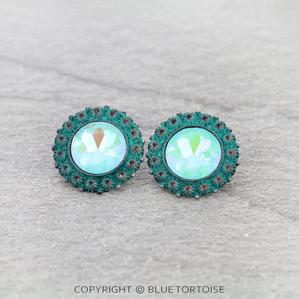 Metal Concho with Stone Stud Earrings