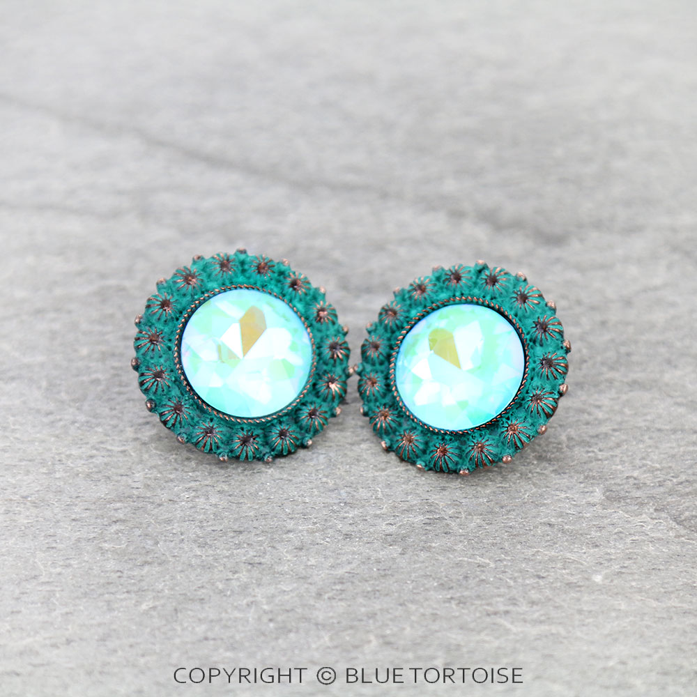 Metal Concho with Stone Stud Earrings - Image 3
