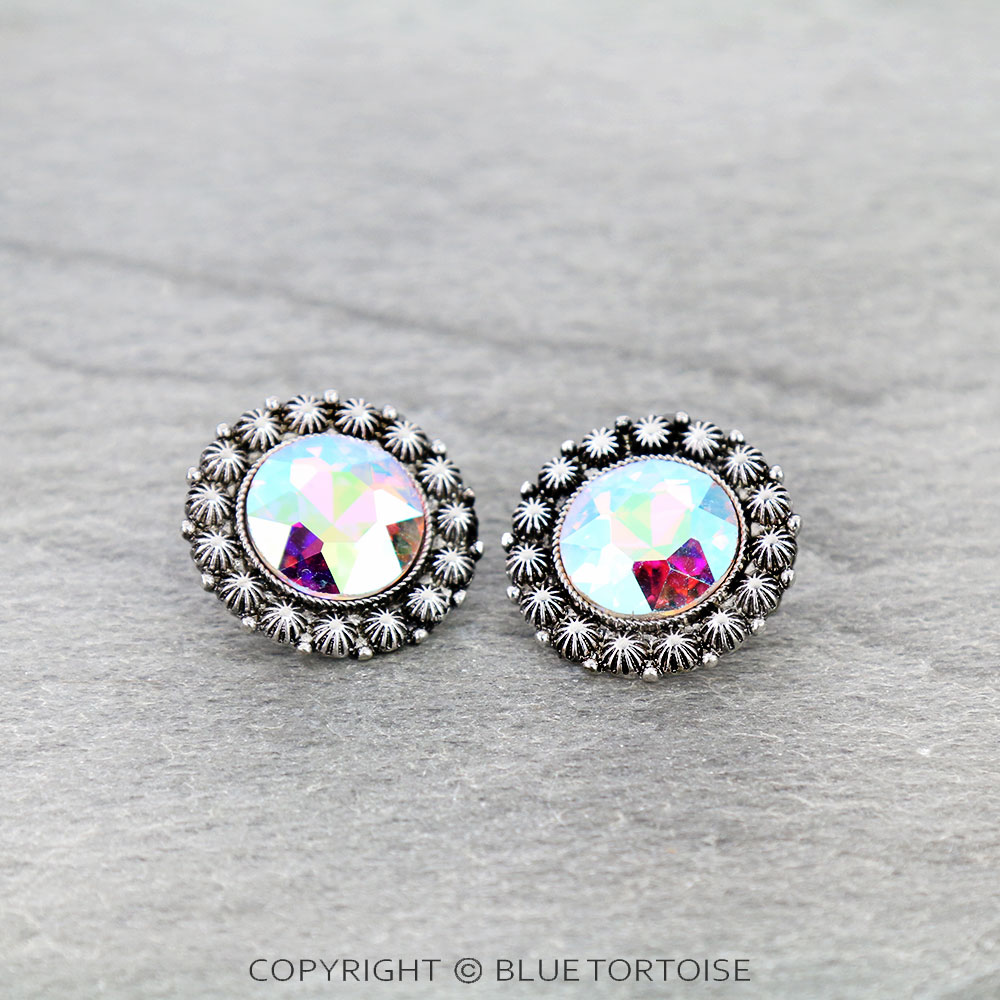 Metal Concho with Stone Stud Earrings - Image 3