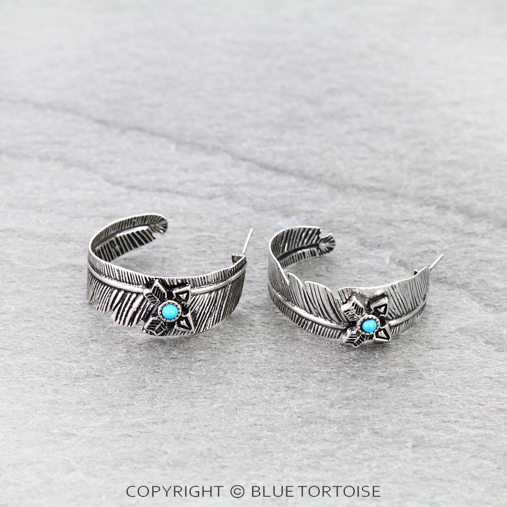 Western Feather with Crossed Arrow Hoop Earrings - Image 3