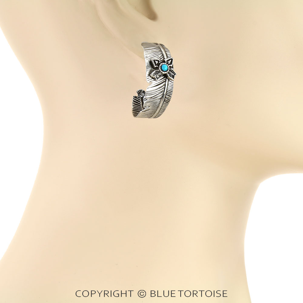 Western Feather with Crossed Arrow Hoop Earrings - Image 2