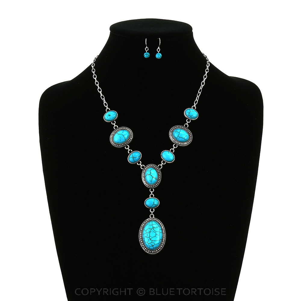 Western Oval Stone Y Necklace Set - Image 2