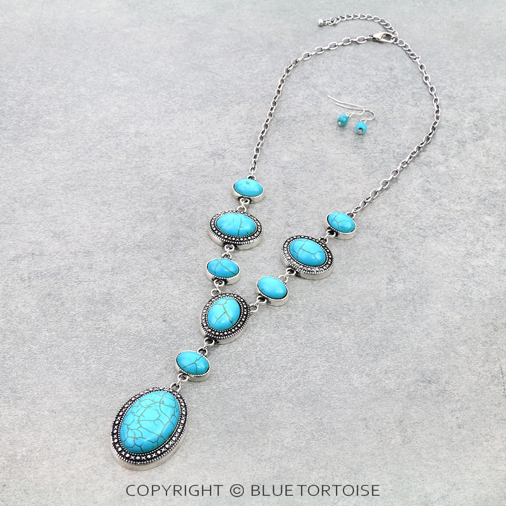 Western Oval Stone Y Necklace Set