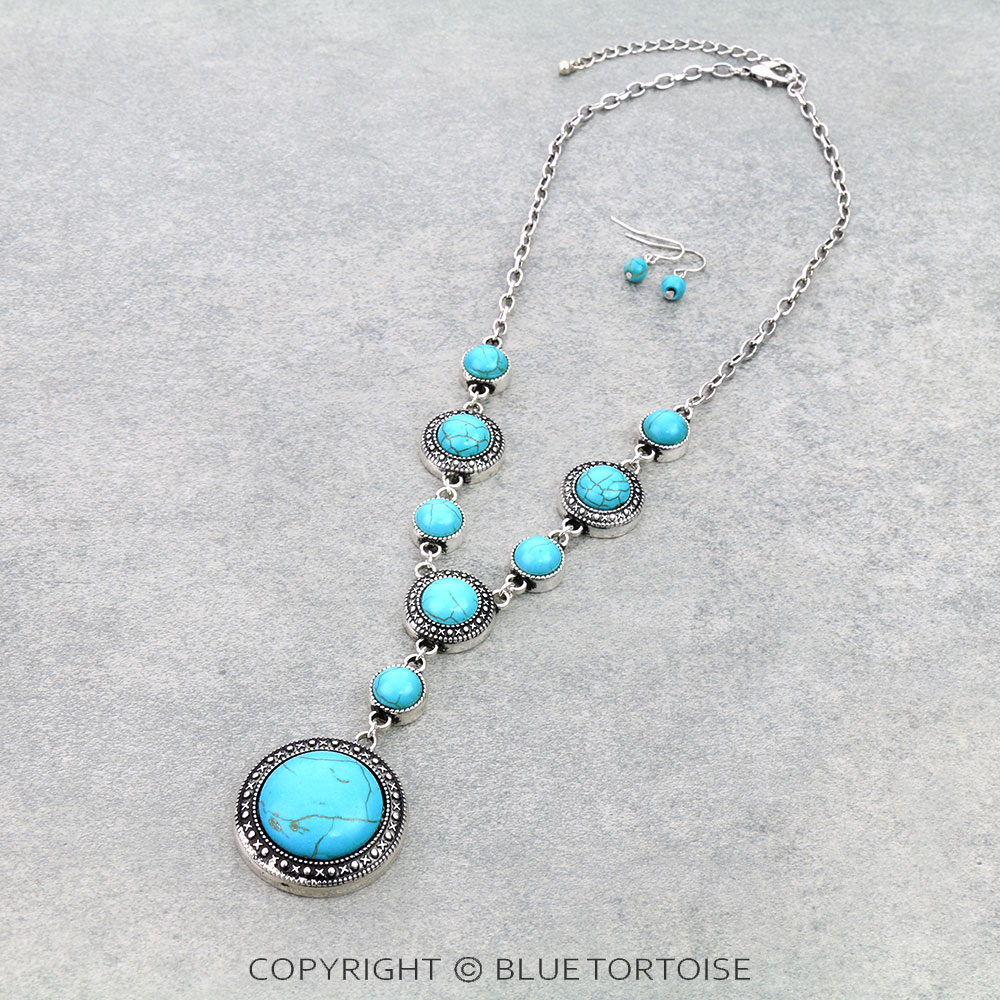 Western Round Stone Y Necklace Set