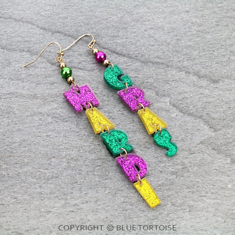 Mardi Gras Acrylic Dangle Earrings