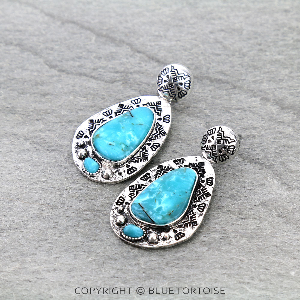 Western Aztec Design Stone Stud Earrings