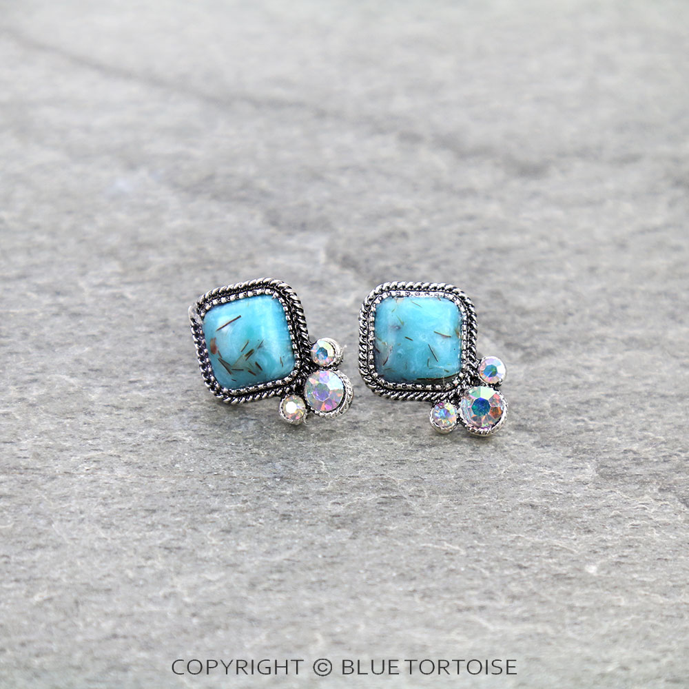 Western Square Stone Stud Earrings
