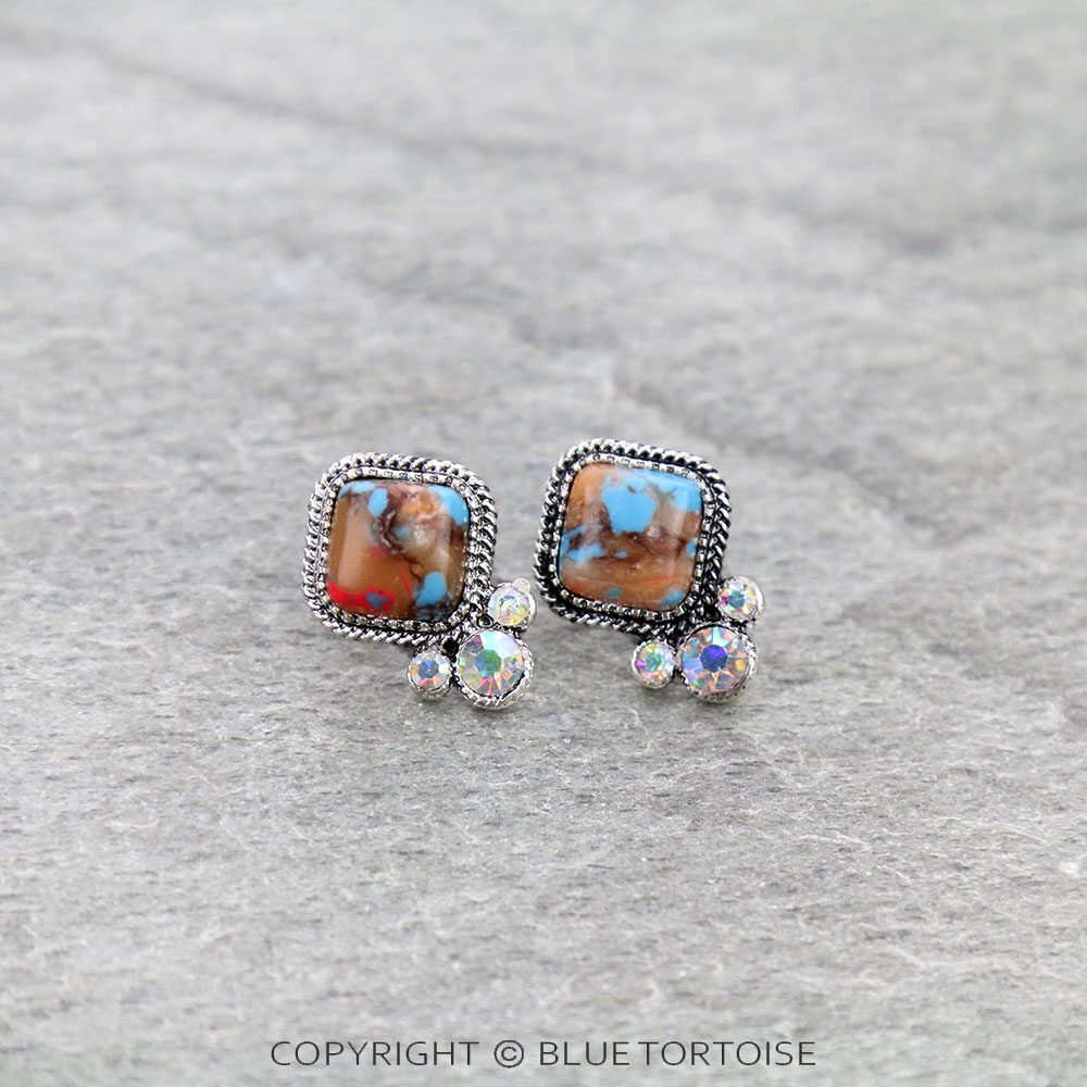 Western Square Stone Stud Earrings