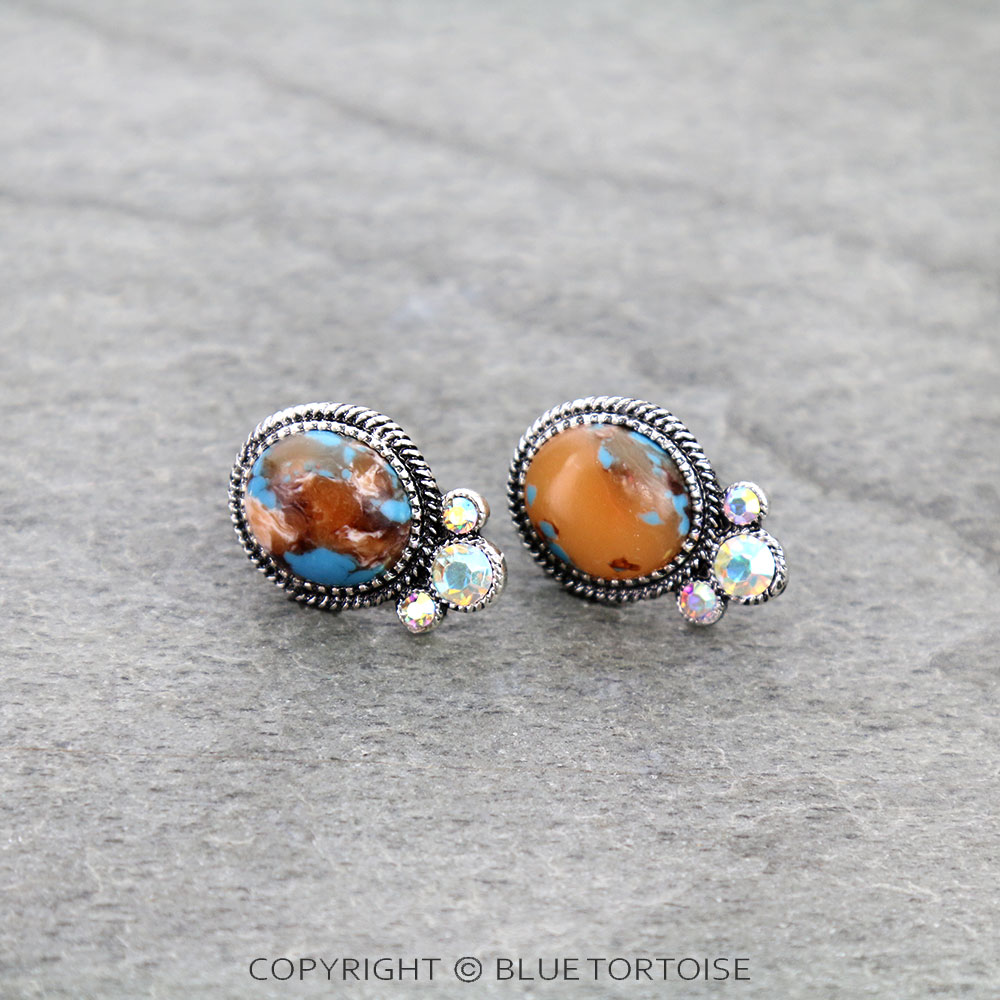 Western Oval Stone Stud Earrings