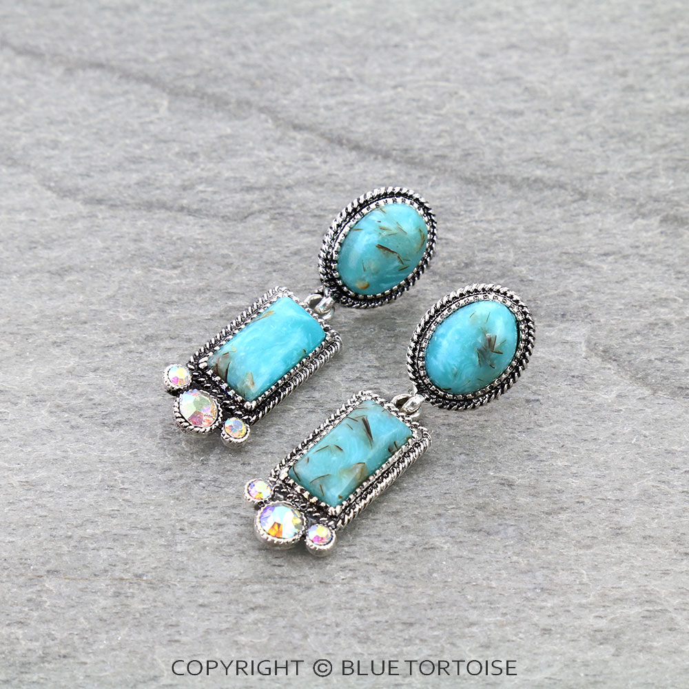 Western Rectangle Stone Stud Earrings