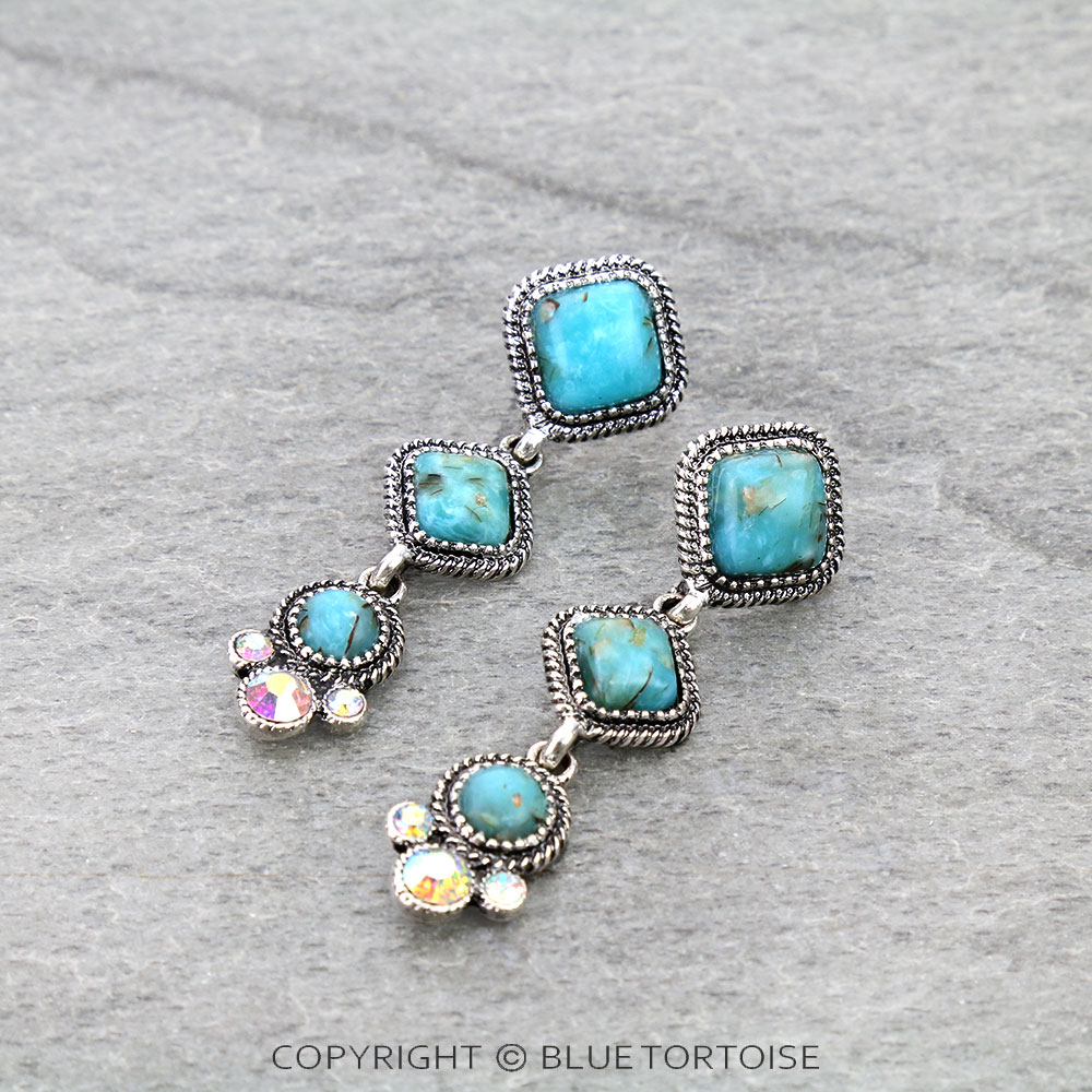 Western Square Stone Drop Stud Earrings