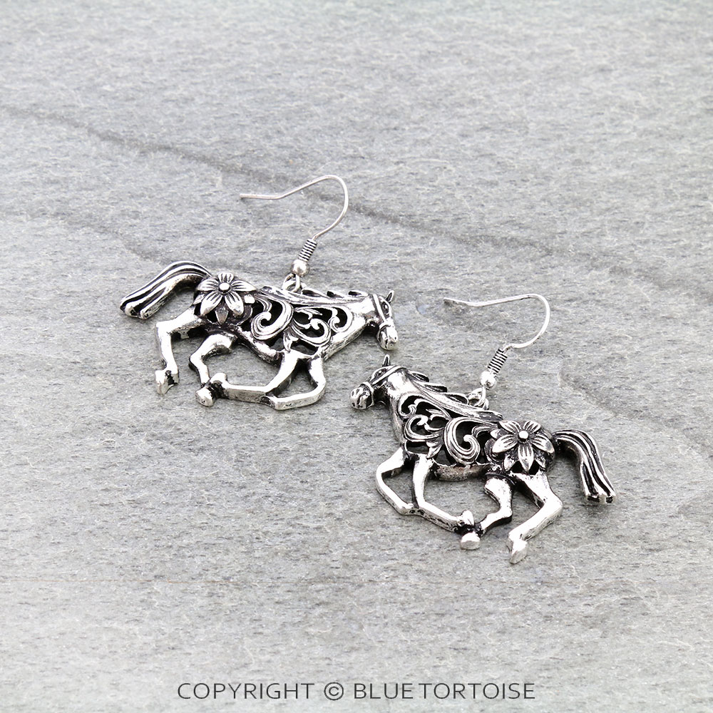 Western Filigree Horse Dangle Earrings