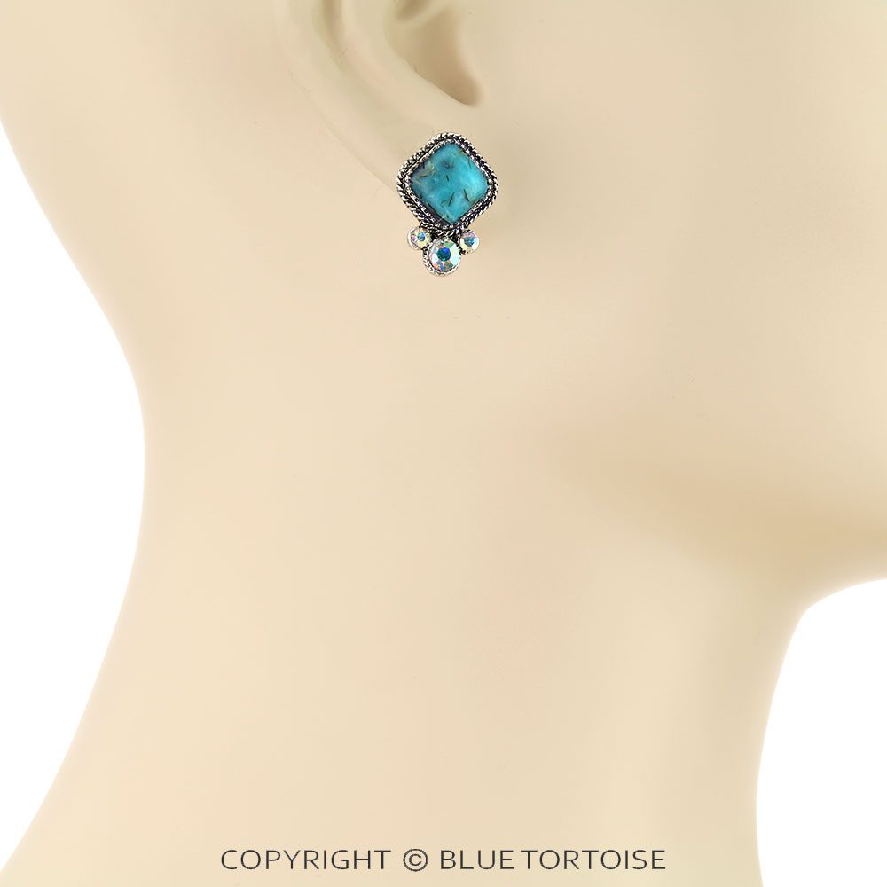 Western Square Stone Stud Earrings - Image 2