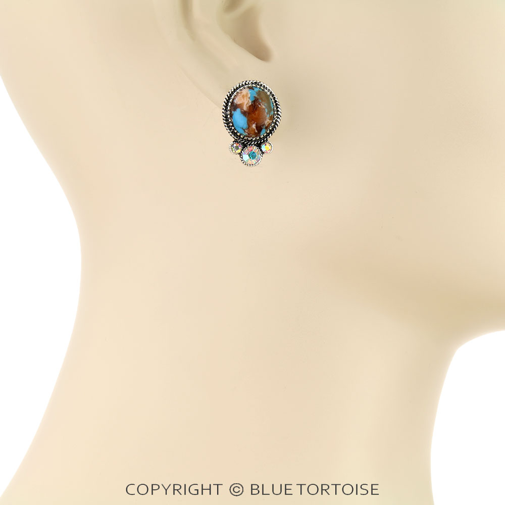 Western Oval Stone Stud Earrings - Image 2