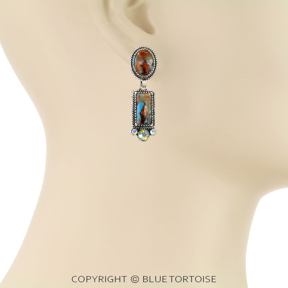 Western Rectangle Stone Stud Earrings - Image 2