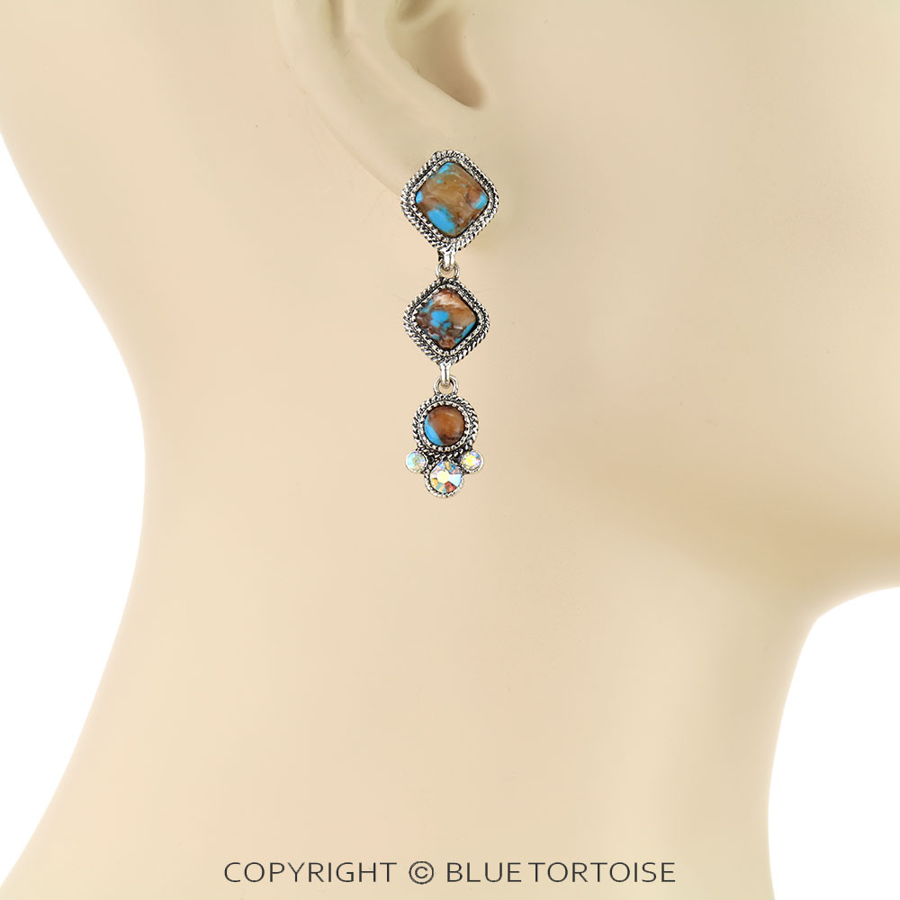 Western Square Stone Drop Stud Earrings - Image 2