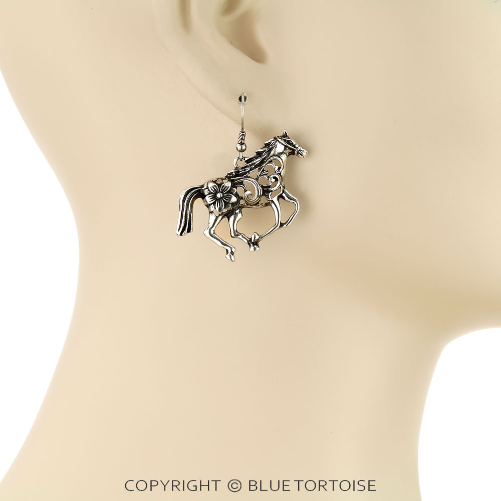 Western Filigree Horse Dangle Earrings - Image 2