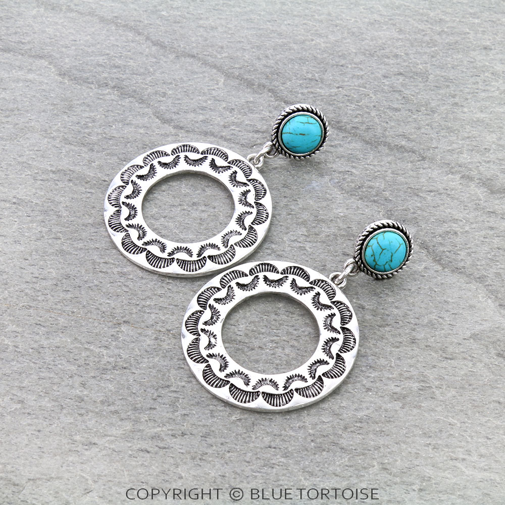 Western Circle Stone Stud Earrings
