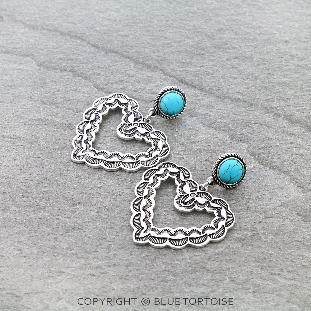 Western Heart Stone Stud Earrings