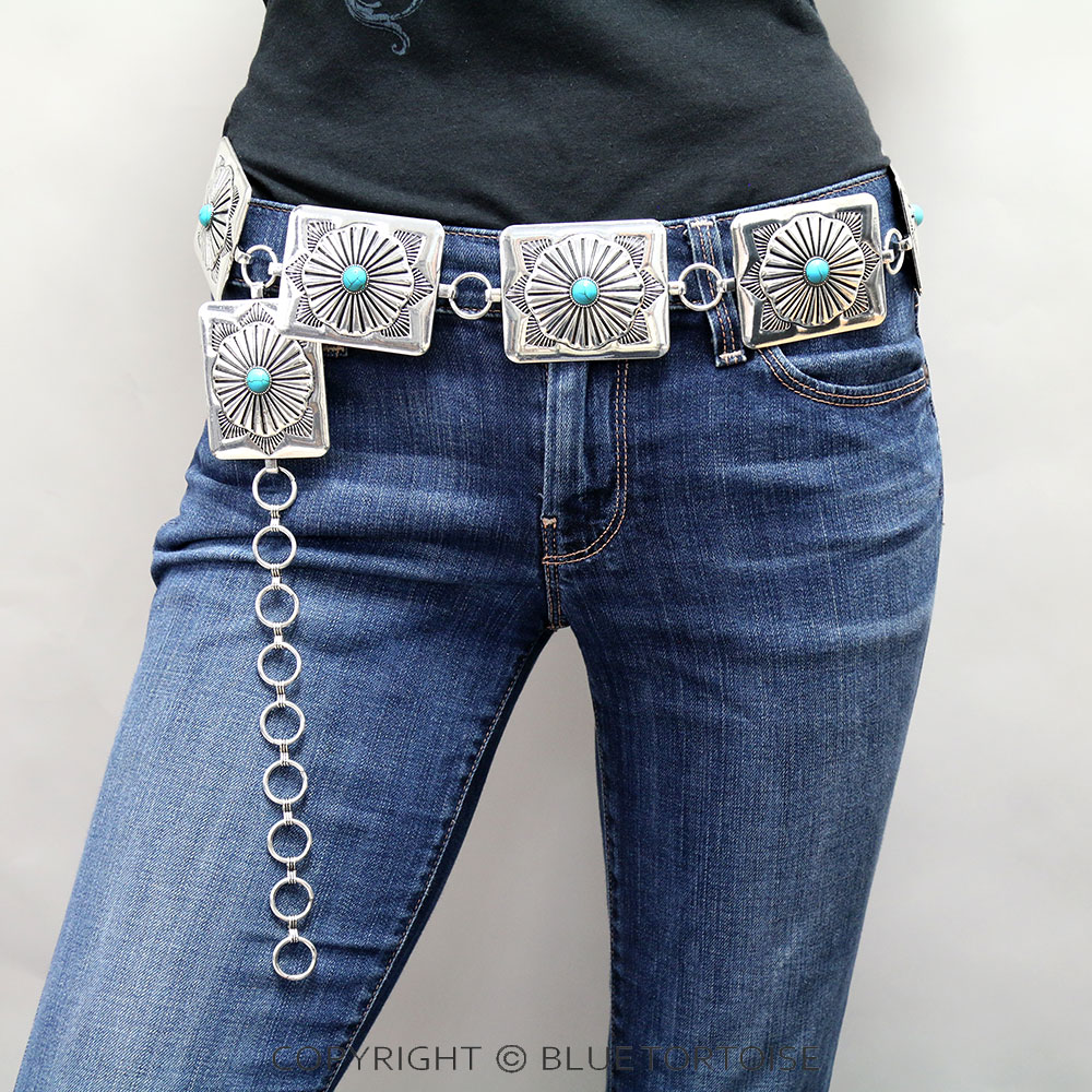 Western Rectangle Concho Stone Belt L/XL - Image 2