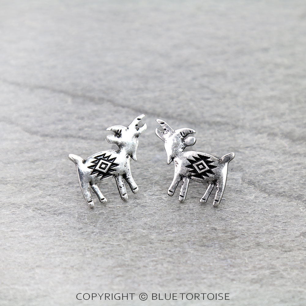 Western Aztec Style Goat Stud Earrings