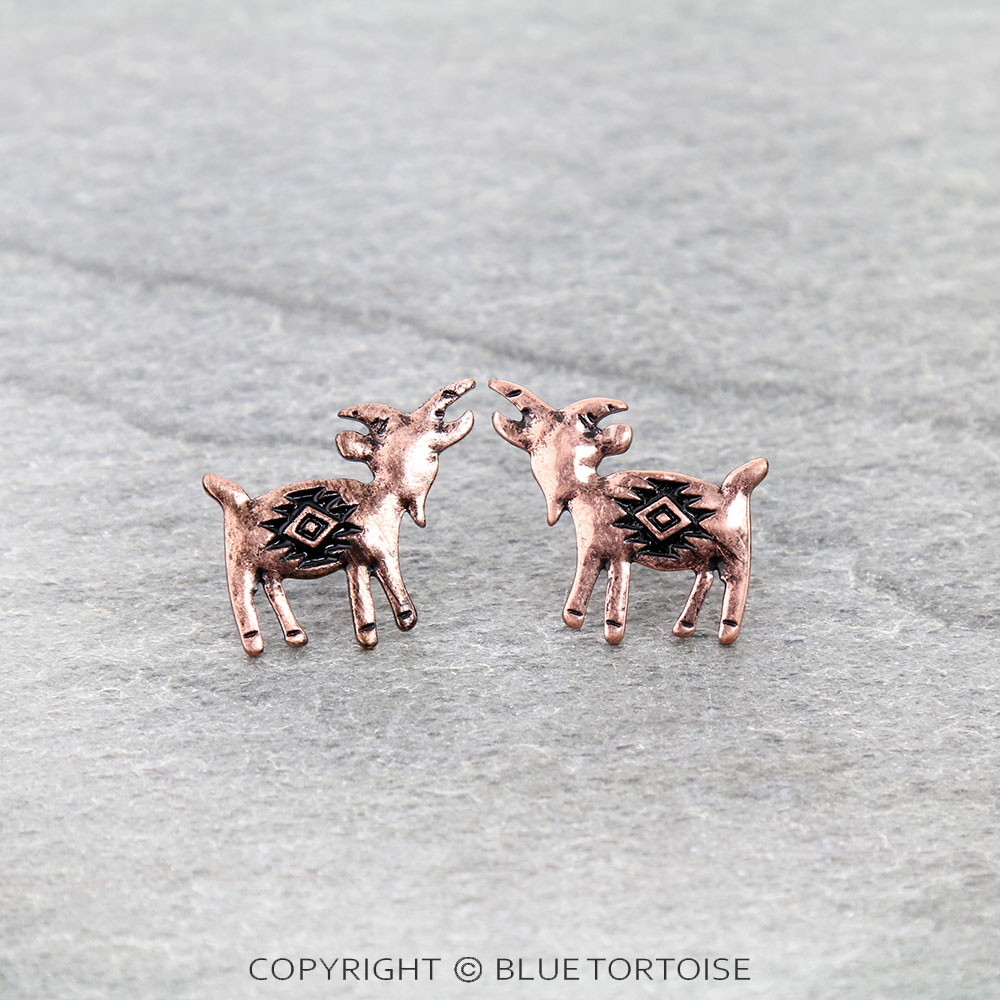 Western Aztec Style Goat Stud Earrings