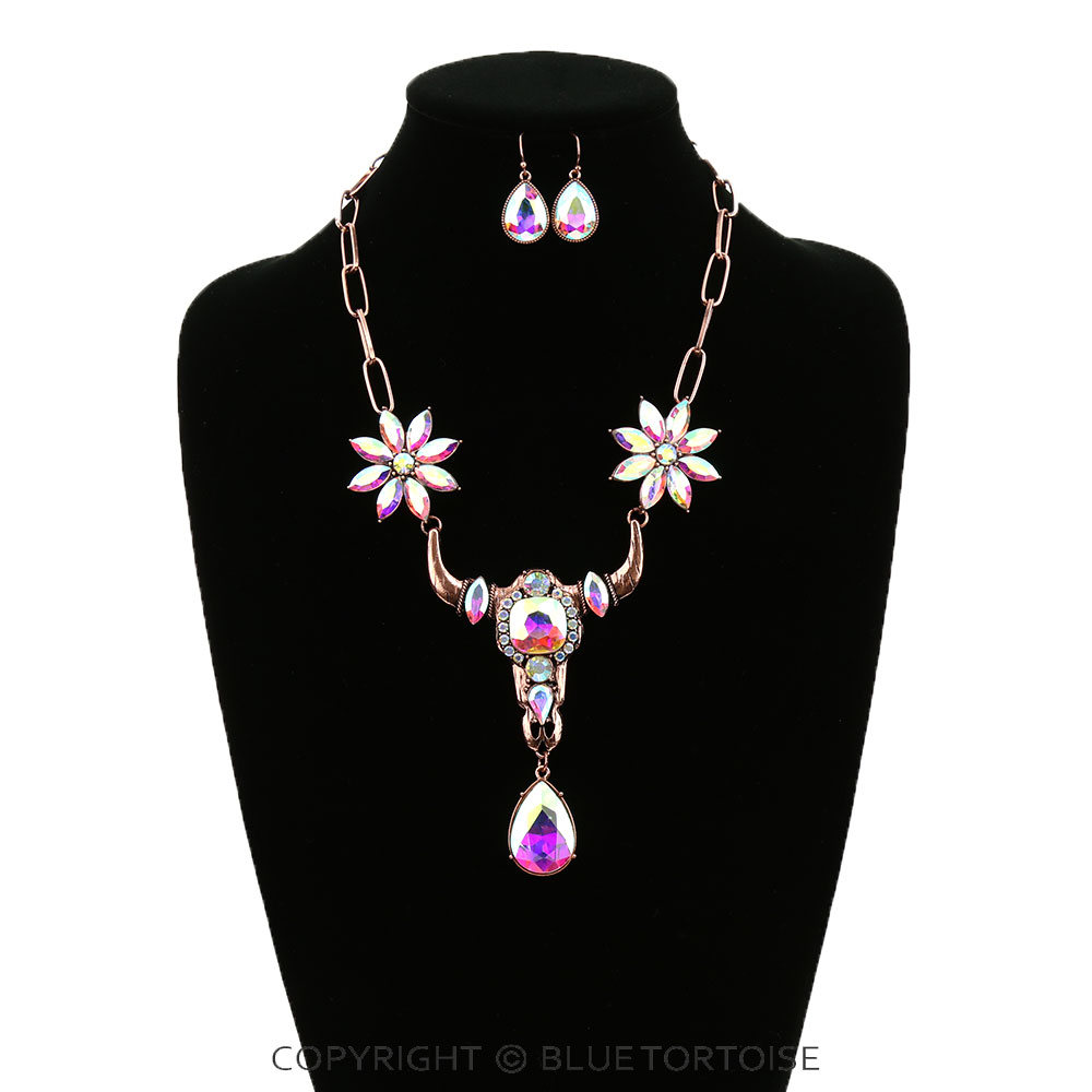 Western Steer Skull Stone Necklace Set - Image 2