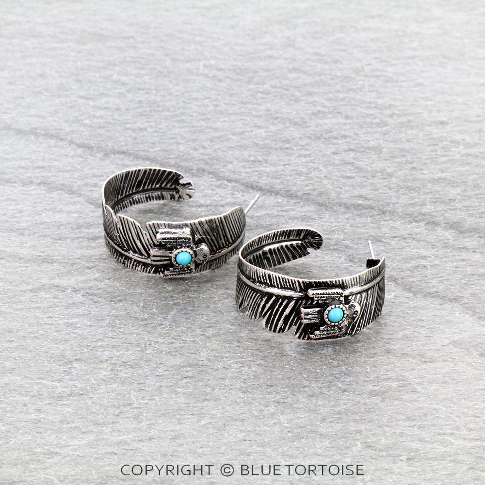 Western Feather Hoop Earrings