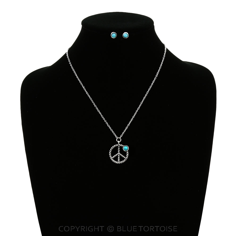 Western Peace Sign Pendant Necklace Set - Image 2