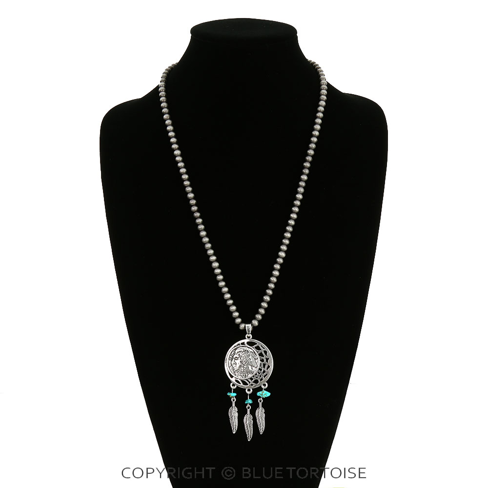 Western Indian Head Coin Dream Catcher Pendant Necklace - Image 2