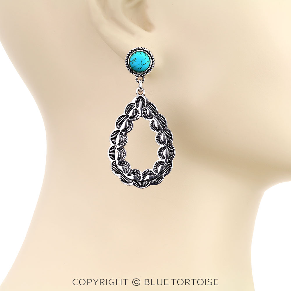Western Teardrop Stone Stud Earrings - Image 2