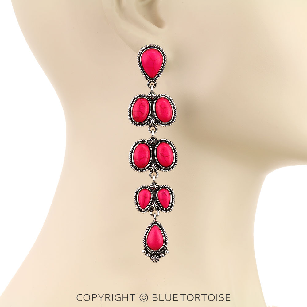 Western Style Stone Drop Stud Earrings - Image 2