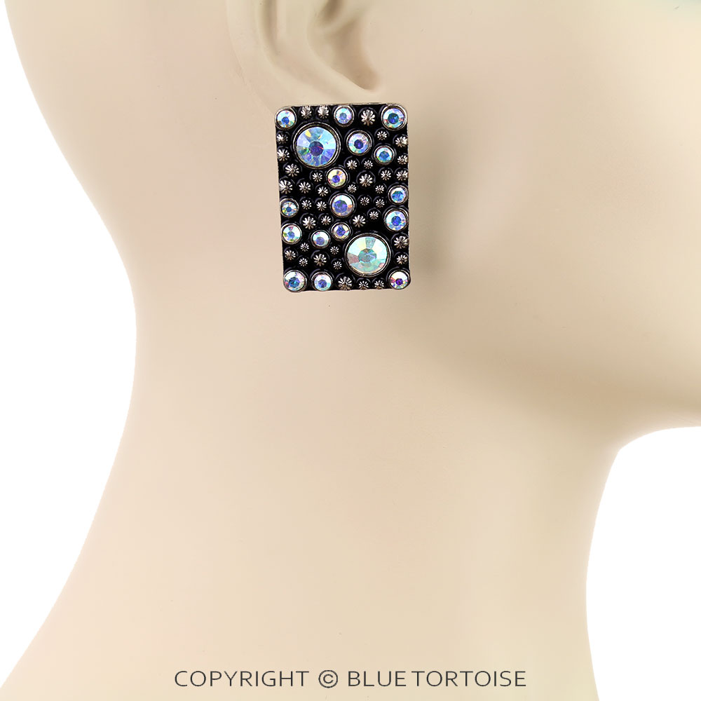 Western Rectangle Stone Stud Earrings - Image 2