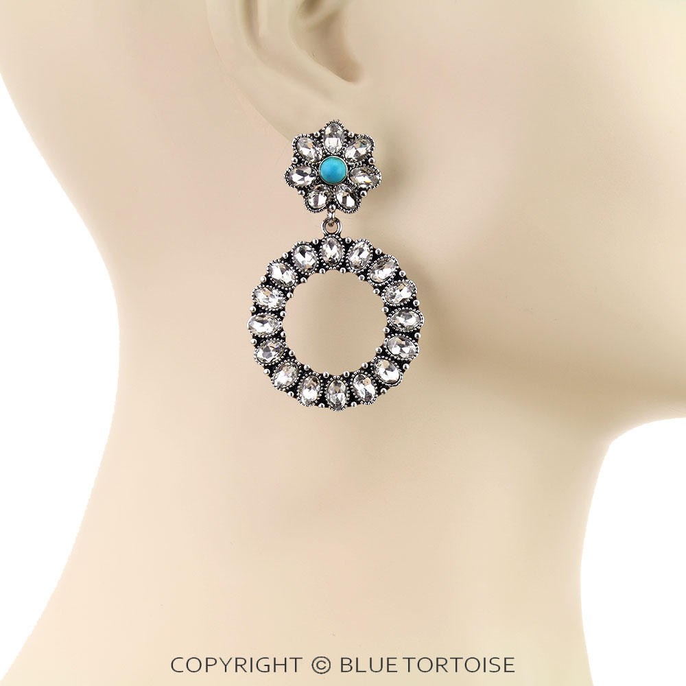 Western Round Concho Stone Stud Earrings - Image 2