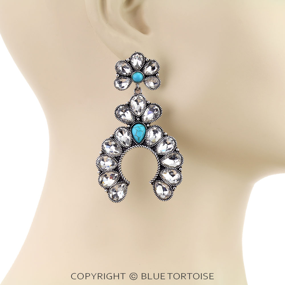 Western Squash Blossom Stone Stud Earrings - Image 2