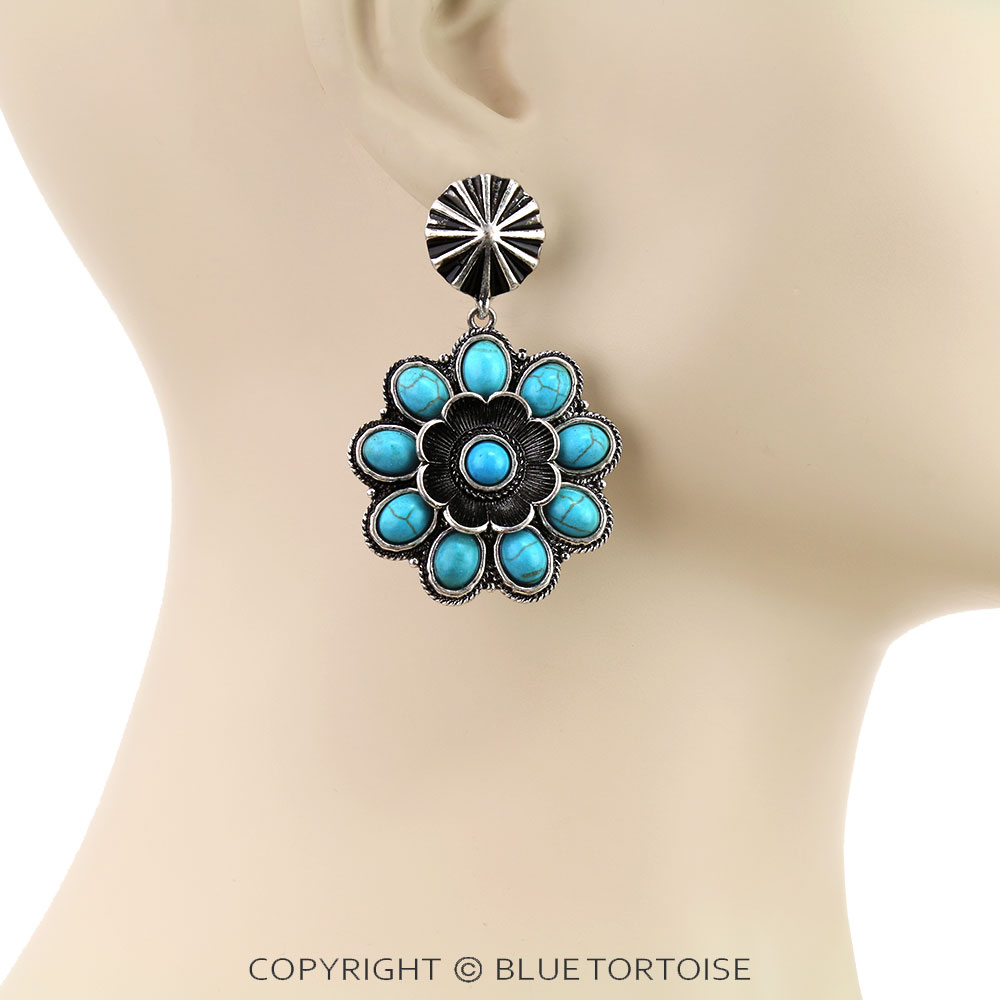 Western Flower Concho Stone Stud Earrings - Image 2