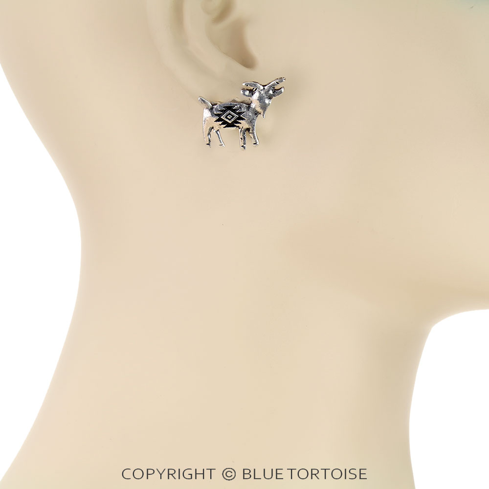 Western Aztec Style Goat Stud Earrings - Image 2