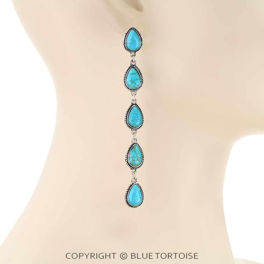Western Teardrop Stone Drop Stud Earrings - Image 2