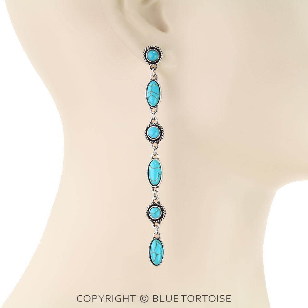Western Oval Stone Drop Stud Earrings - Image 2